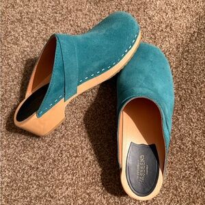 Teal Suede Swedish Hasbeens Clogs